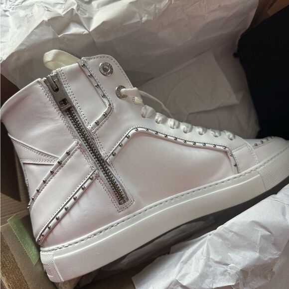 NIB Zadig & Voltaire high flash smooth high top sneakers silver studs 41 - Picture 7 of 12